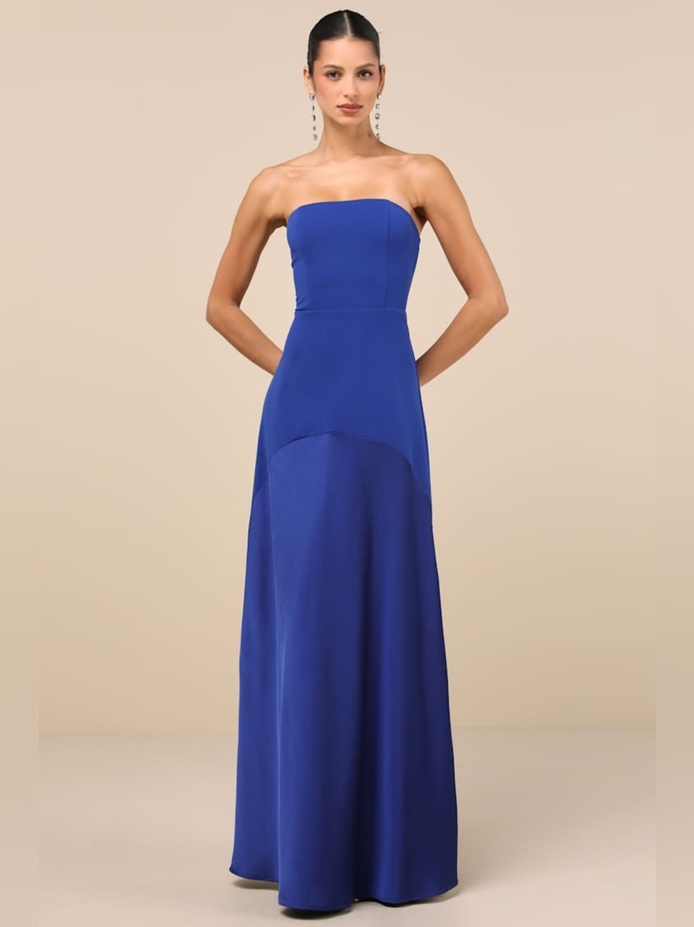 Lulus Compelling Style Royal Blue Strapless A-Line Maxi Dress Size Small Formal